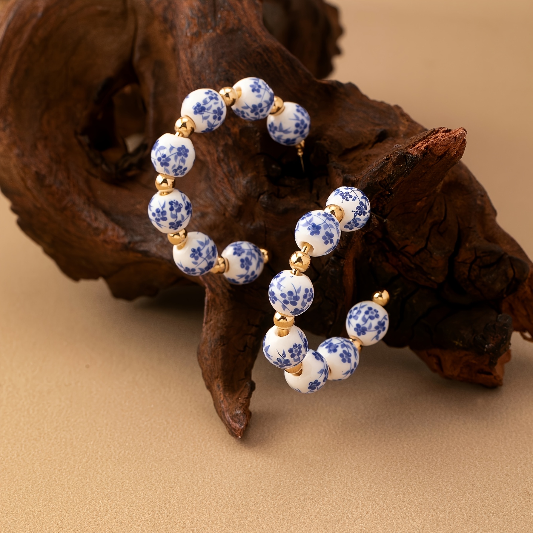 Women's Elegant Porcelain Patterned Beaded Earrings, Chinese Style